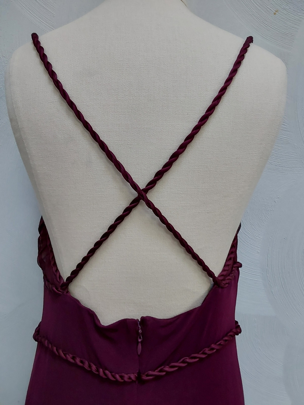 Bebe  Dancing Girl Slip Dress Burgundy Small Low Rope Back - Picture 3 of 8